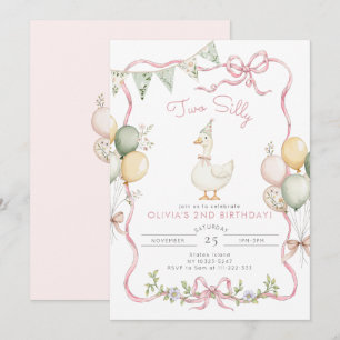 Two Silly Goose Pink Girl 2nd Birthday Invitation