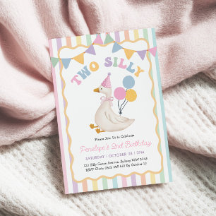 Two Silly Goose Soft Pastel Stripe 2nd Birthday Invitation