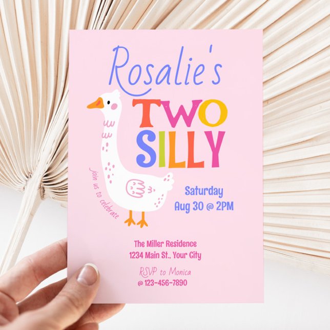 Two Silly Goose Summer Kids 2nd Birthday Invitation (Two Silly Goose Girls 2nd Birthday Invite)