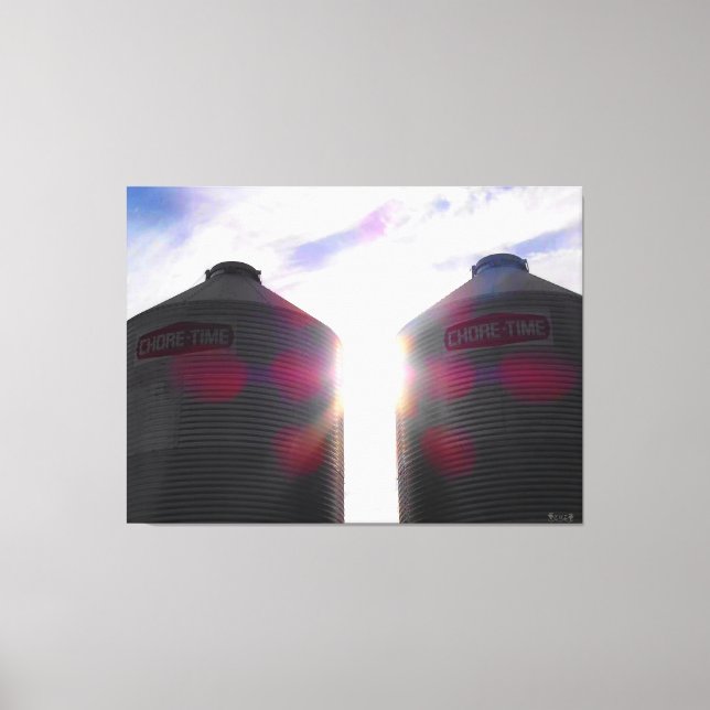 Two Silos at Sunrise Canvas Print (Front)