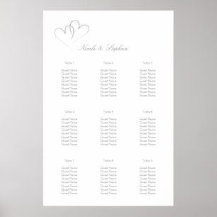 Two Silver Hearts Intertwined Seating Plan Poster