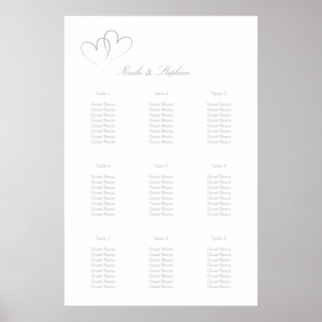 Two Silver Hearts Intertwined Seating Plan Poster (Front)