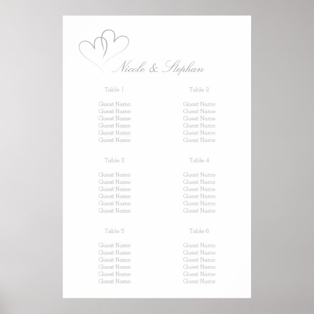 Two Silver Hearts Intertwined Seating Plan Poster (Front)