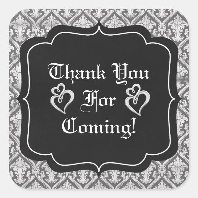 Two silver Hearts Thank You Wedding sticker (Front)