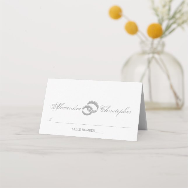Two Silver Rings Intertwined Place Card (Front)