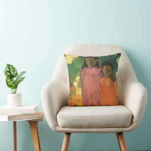 Two Sisters by Paul Gauguin, Vintage Fine Art Throw Pillow