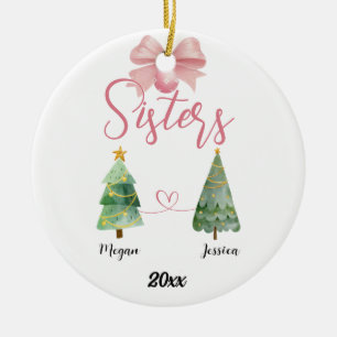Two Sisters Christmas Tree With Custom Names Ceramic Ornament