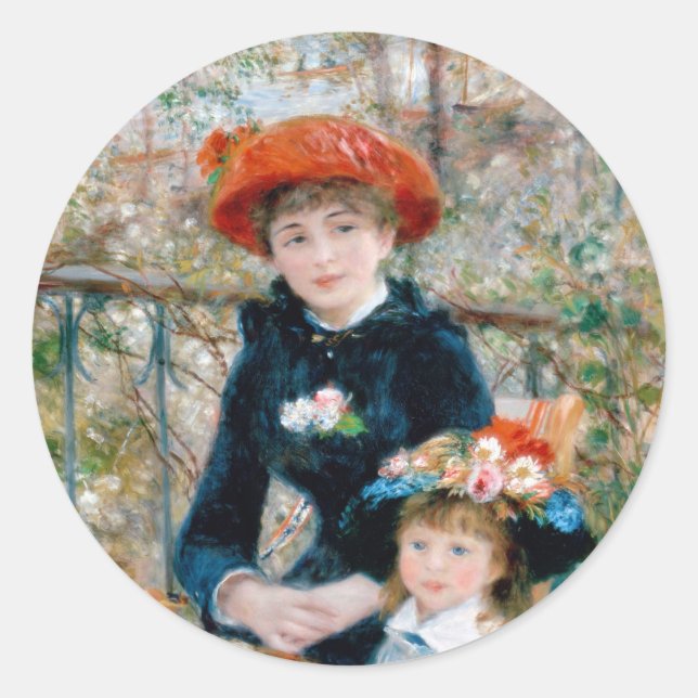 Two Sisters on Terrace by Renoir. Fine art print. Classic Round Sticker (Front)