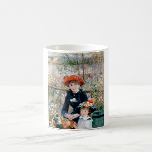 Two Sisters on Terrace by Renoir. Fine art print. Coffee Mug (Center)