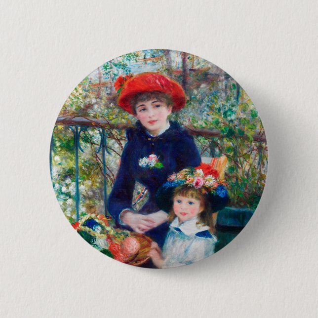 Two Sisters (On the Terrace) Pierre Auguste Renoir 2 Inch Round Button (Front)