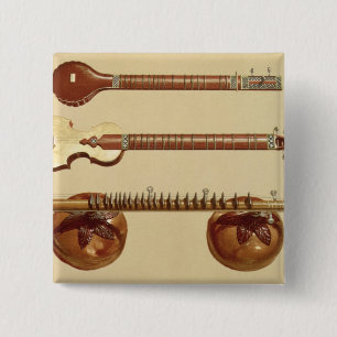 Two sitars and a rudra vina, Indian, from 'Musical 2 Inch Square Button