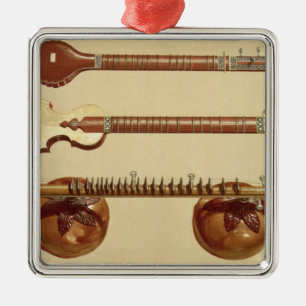 Two sitars and a rudra vina, Indian, from 'Musical Metal Ornament