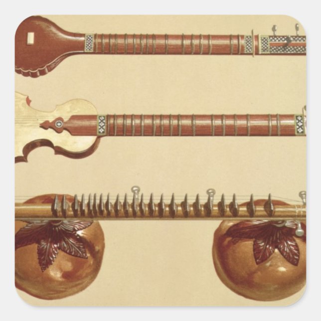 Two sitars and a rudra vina, Indian, from 'Musical Square Sticker (Front)