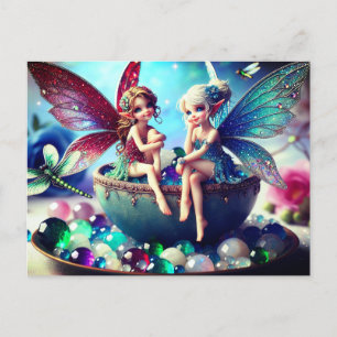 Two sitting fairies postcard