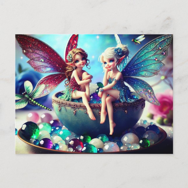Two sitting fairies postcard (Front)