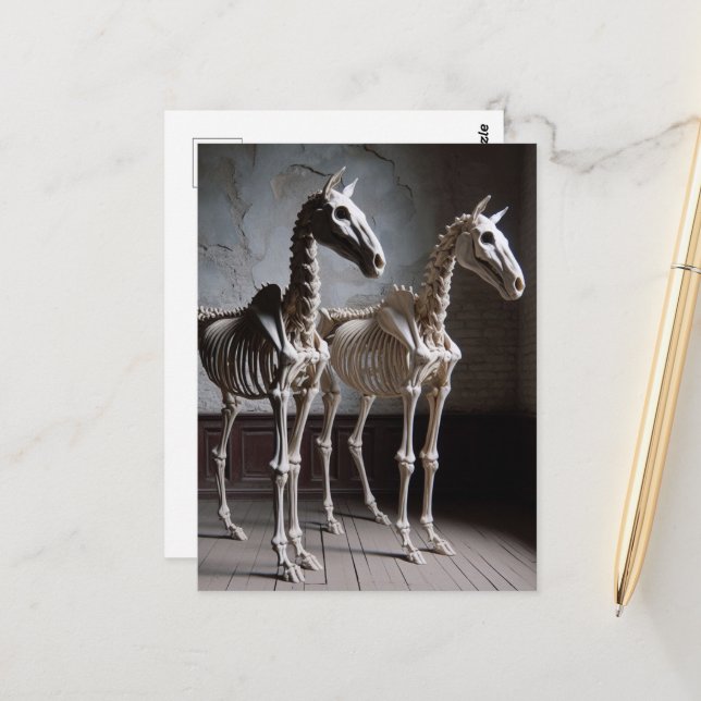 Two Skeletal Horses Postcard (Front/Back In Situ)