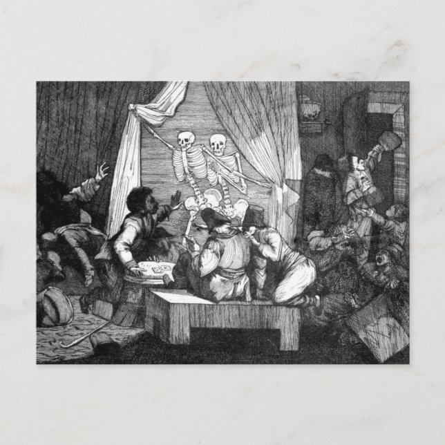 Two Skeletons enter a bar postcard (Front)