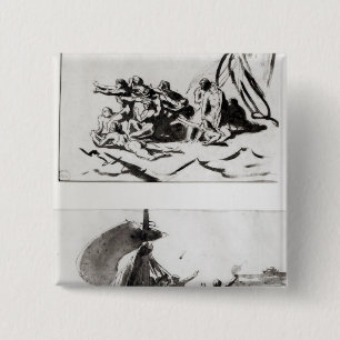 Two sketches for The Raft of the Medusa, c.1819 2 Inch Square Button