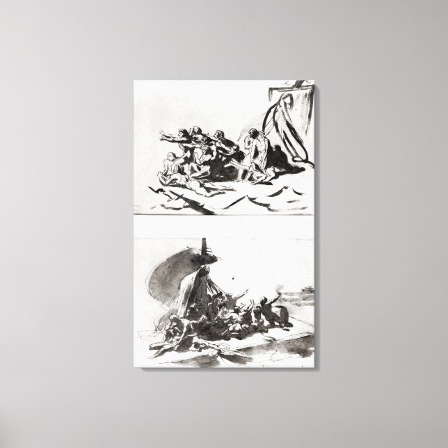 Two sketches for The Raft of the Medusa, c.1819 Canvas Print (Front)