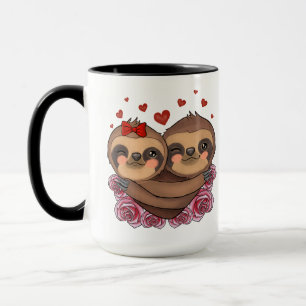 Two Sloths in Love Hearts Roses Valentine's day Mug