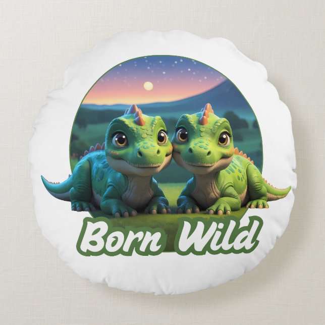 Two small diners - Born Wild Round Pillow (Front)