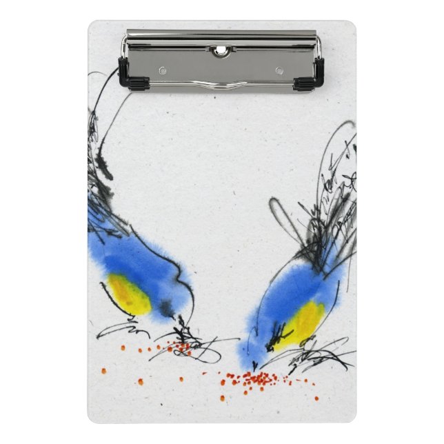 Two small titmouses pecking grain. Calligraphy Mini Clipboard (Front)