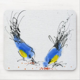 Two small titmouses pecking grain. Calligraphy Mouse Pad