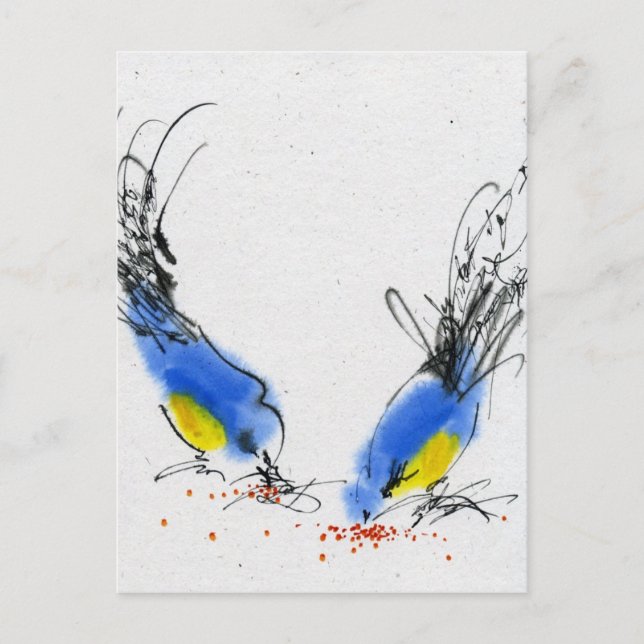Two small titmouses pecking grain. Calligraphy Postcard (Front)