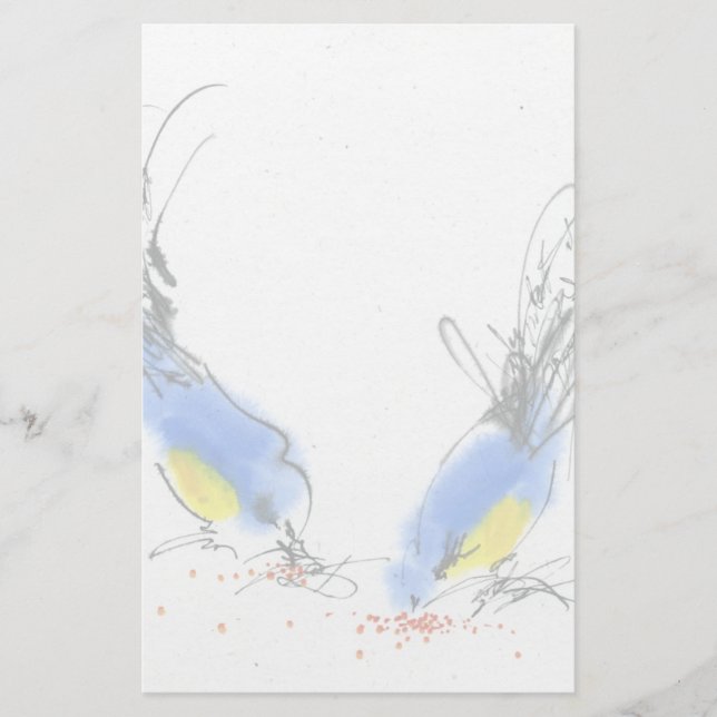 Two small titmouses pecking grain. Calligraphy Stationery (Front)