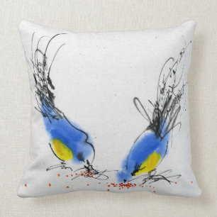 Two small titmouses pecking grain. Calligraphy Throw Pillow