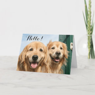Two Smiling Golden Retrievers Hello Card