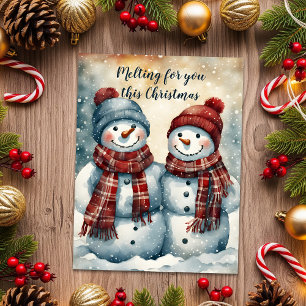 Two Snowmen Melting for You This Christmas Holiday Postcard