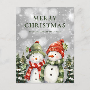 Two Snowmen Merry Christmas Holiday Postcard