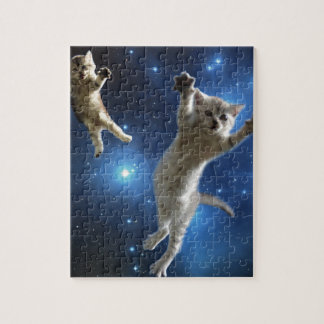 Two Space Cats Floating Around Galaxy Jigsaw Puzzle