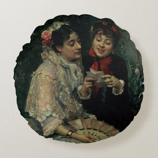 Two Spanish Women Round Pillow (Front)