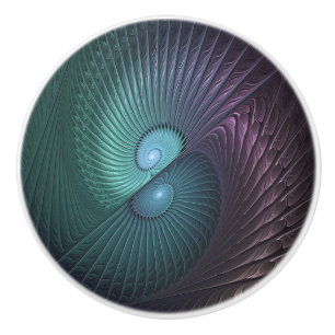 Two Spirals Colorful Modern Abstract Fractal Art Ceramic Knob