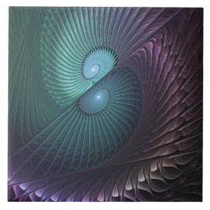 Two Spirals Colorful Modern Abstract Fractal Art Tile