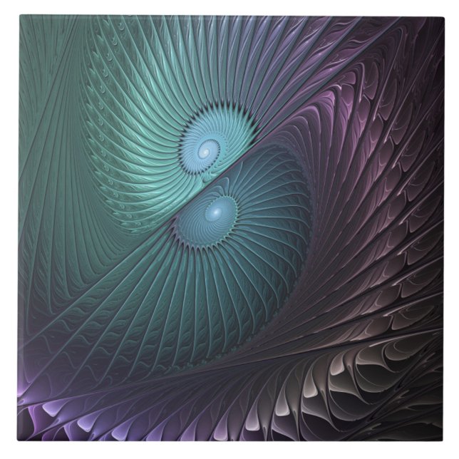 Two Spirals Colorful Modern Abstract Fractal Art Tile (Front)