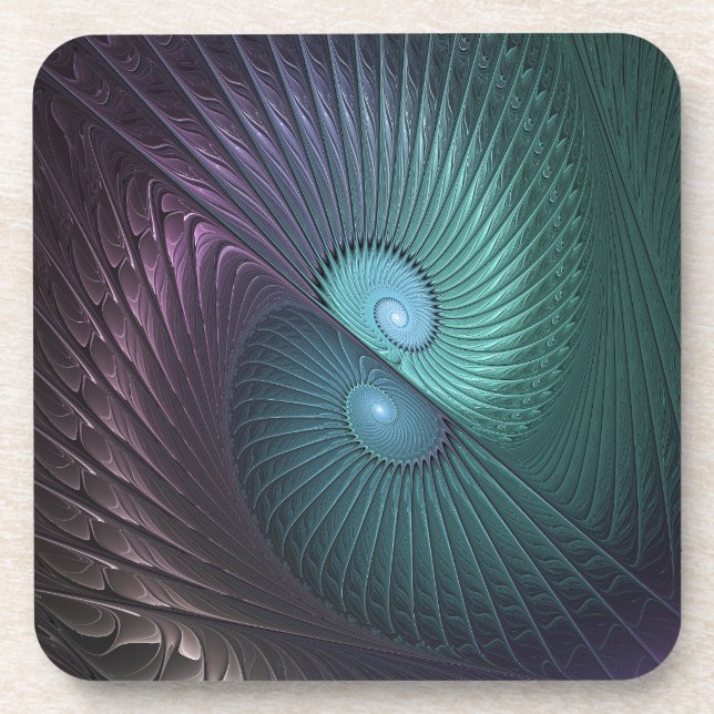Two Spirals Colourful Modern Abstract Fractal Art Coaster (Front)