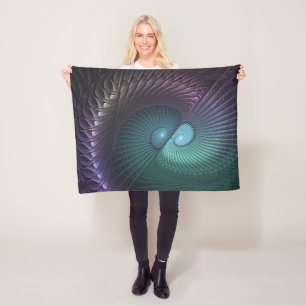 Two Spirals Colourful Modern Abstract Fractal Art Fleece Blanket
