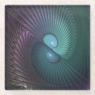 Two Spirals Colourful Modern Abstract Fractal Art Glass Coaster