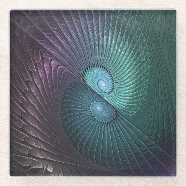 Two Spirals Colourful Modern Abstract Fractal Art Glass Coaster (Front)