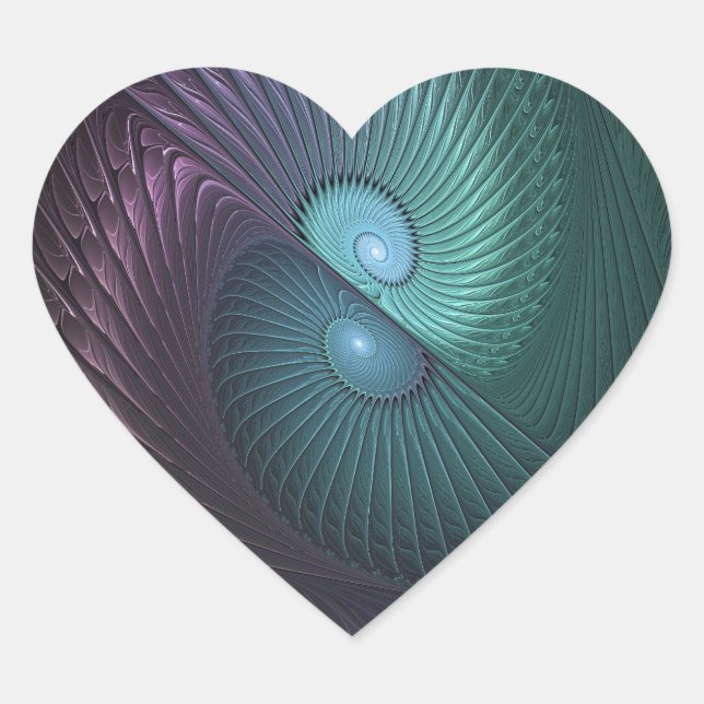Two Spirals Colourful Modern Abstract Fractal Art Heart Sticker (Front)
