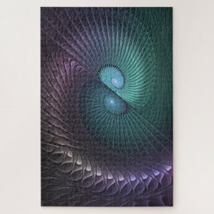Two Spirals Colourful Modern Abstract Fractal Art Jigsaw Puzzle