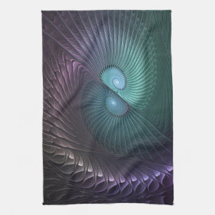 Two Spirals Colourful Modern Abstract Fractal Art Kitchen Towel