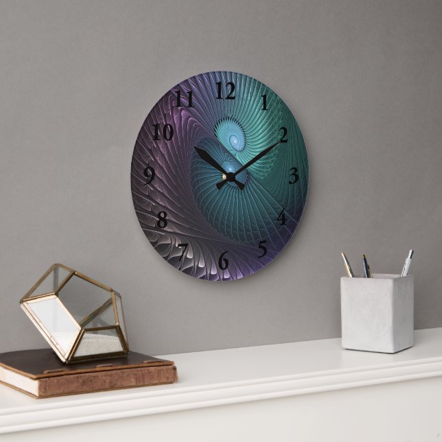 Two Spirals Colourful Modern Abstract Fractal Art Large Clock (Office)