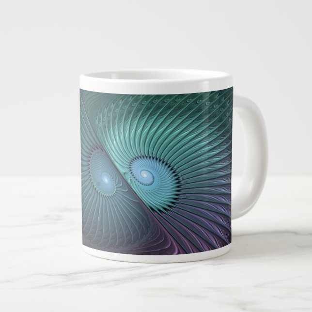 Two Spirals Colourful Modern Abstract Fractal Art Large Coffee Mug (Front Right)