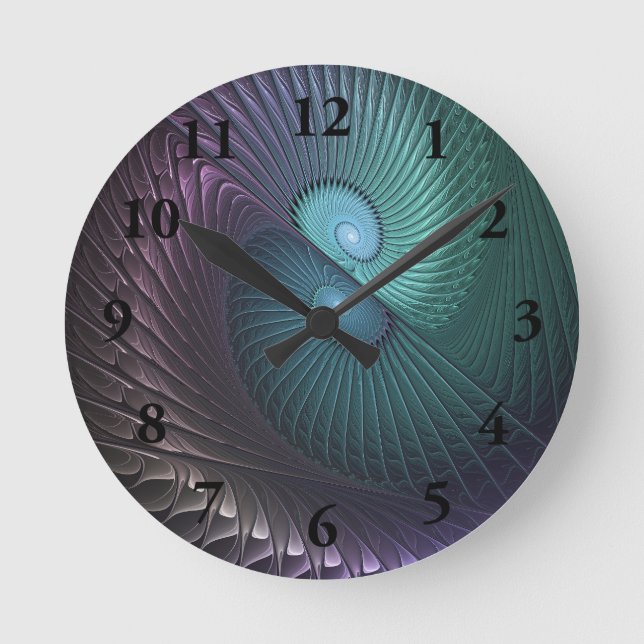 Two Spirals Colourful Modern Abstract Fractal Art Round Clock (Front)
