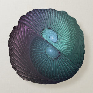 Two Spirals Colourful Modern Abstract Fractal Art Round Pillow
