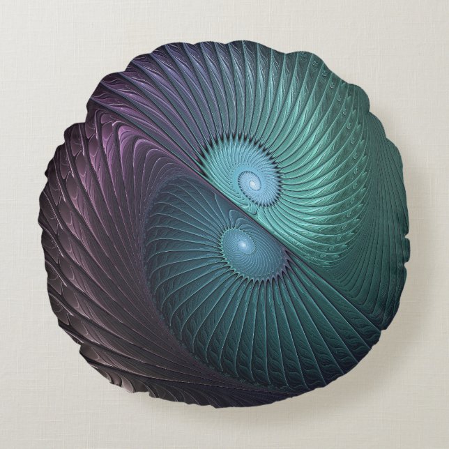Two Spirals Colourful Modern Abstract Fractal Art Round Pillow (Front)